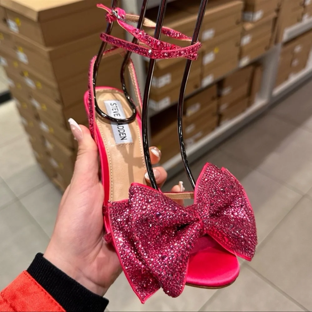 Steve Madden Blossom Women's‎ Pink Rhinestone Embellished Bow Strappy Heels New